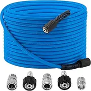 Flexible Pressure Washer Hose 50 FT x 1/4”, Kink Resistant Power Washer Hose, High Pressure Replacement Hose, Compatible with M22 Fittings Stainless Steel, 3600 PSI, Blue