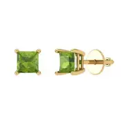 1.5 ct Princess Cut Peridot gift Stud Earrings 14k Yellow Gold Screw Back