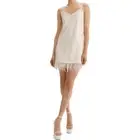NWT Lamarque Vegan Leather Feather Trim Sleeveless Slip Dress Off White XXL