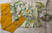 JANIE AND JACK Size 10 Pineapple Top Ponte Pant Socks Headband Yellow Green New