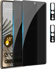[2+2 Pack] 2 PCS PRIVACY Front Tempered Glass Screen Protector with 2 PCS Camera Lens Protector For Google Pixel 7 Pro