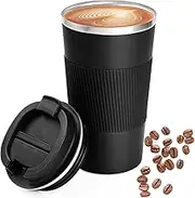 510ml/17oz Travel Coffee Cup Spill Proof, Stainless Steel Vacuum Insulated and Reusable Travel Mug with Leak Proof Lid, Coffee Mug for Keep Hot/Cold Drinks