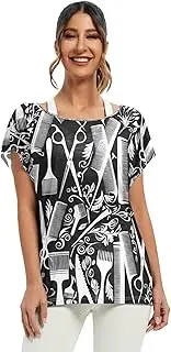 [RPLIFE] Hairdressing Tools Black Short Sleeve Blouse Off Shoulder Shirt, S-XXL Casual Top Women