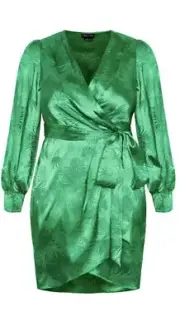 City Chic Xs Amalia Palm Green Sleeved Wrap Look Dress Plus Size 14