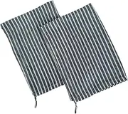 Eight Owls Stonewashed Linen Kitchen Dish Towels - 20 x 27 inch – 100% Pure Linen Tea Towel/Hand Towel - Set of 2 (Navy Blue Stripe)