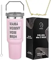 vaanshie 40 Oz With Handle and Straw, Mama Tumbler, Best Mom Ever Mug, Mom Birthday Present Ideal for Mother's Day Gift (Mama Mommy Mom Bruh, 40 Oz)