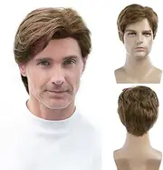 Baruisi Mens Wigs Short Light Brown Wig Synthetic Heat Resistant Natural Halloween Cosplay Hair Wig for Male