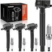 Set of 4 Ignition Coil Pack and Iridium Spark Plugs Compatible with Jeep Cherokee 2014-2020, Compass 2018-2020, Renegade 2015-2020 & Chrysler 200 & Ram ProMaster City & Dodge Dart, Fiat 500X