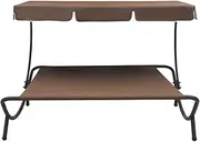 Camping Sunloungers Reclining Patio ChairsBrown Outdoor Lounge Bed with Canopy