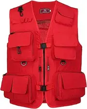[Generic] Fishing Photography Vest Summer Multi Pockets Mesh Jackets Quick Dry Waistcoat Red XXL