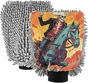 XYMZR Horse Skeleton Western Absorbent Microfiber Car Wash Mitt, Funny Cute Anime Scratch Free for Cars Cleaning, Home Cleaning Mitts, 2 Pack, 10.24” L x 7.09” W