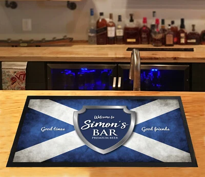 Personalised Bar runner mat - Chrome crest Scottish Flag Bar runner Bar Mat