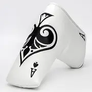 Barudan Golf Poker Ace Putter Head Cover Headcover for Mallet or Blade Style Putters, Leather White Golf Blade Putter Cover Magnetic Mallet Headcover Club Protective