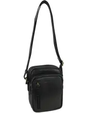 [PIERRE CARDIN] Leather Twin Zip Crossbody Bag in Black