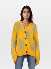 Argyle Jacquard Knit Wool Cardigan