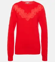 [Stella McCartney] Stella McCartney Lace-trimmed wool sweater AU 14 red