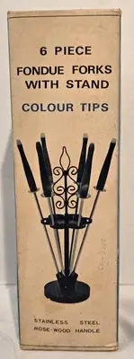 Vintage Stainless Steel Set of 6 Fondue Forks with Stand New In Box
