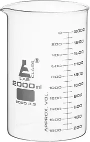 Beaker, 2000ml - Tall Form - Graduated - Borosilicate Glass - Eisco Labs