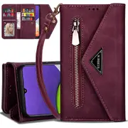Samsung Galaxy A22 4G Phone Case Wallet N.Bekus Leather Flip Zipper Pocket Magnetic Purse With Strap & Card Holder for Girls Women (Purple)