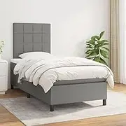 Bedroom Furniture Box Spring Bed with Mattress Dark Grey 106x203 cm King Single Size Fabric