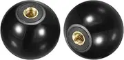 sourcing map 2Pcs Threaded Ball Knobs, M8 Female Thread Thermoset Ball Knob 40mm Dia Round Operation Handles with Copper Insert for Machine Lever Handle, Black