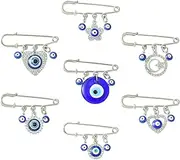 KitBeads 7Pcs 7 Styles Evil Eye Brooch Enamel Rhinestone Luck Eyes Charms Safety Pins for Clothes Scarf Shoes Decoration, Acrylic