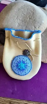 Hand Beaded MedicineBag - "Blue Sky" Rosette