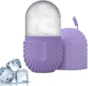 RoseFlower 1 pcs Ice Face Roller, Mini Silicone Ice Mold Holder for Face Reusable Facial Ice Cube Tray Skin Care Massage Tools, Calms Skin & Shrinks Pores & Eye Puffiness Relief -Purple