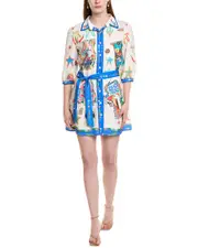 JL LUXE Waist Tie Linen-Blend Shirtdress