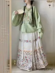 Ming Dynasty Hanfu Flower Square Collar Short Jacket Sleeves Horse Face Skirt