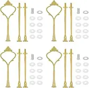 Quluxe 4 Sets 3 Tier Crown ＆ Sunflower Cake Stand Fruit Cake Plate Handle Fitting Hardware Rod Stand Holder with Stylus for DIY Making Cupcake Serving Stand Decoration- Gold