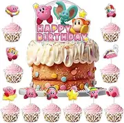 [HGSHUO] Cake Decoration for Kirby Cake Decoration Birthday Cake Decoration Children's Birthday Cake Topper Happy Birthday Cupcake Topper for Kirby Cake Decoration Birthday Decoration Pack of 41