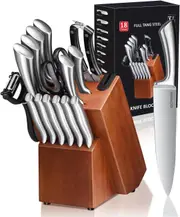18 Piece Knife Set for Kitchen with Full Tang Steel Cutlery in Walnut Block