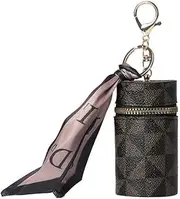 2Pcs Lipstick Case, Leather Diamond Lip Gloss Lipstick Organizer, Keychain Mini Holder Bag, Girls Travel Lipgloss Makeup Storage for Lipstick Lip Gloss Cosmetics (Pink +Deep Brown, One Size)