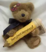 Boyds Bears "BEARY BEST SECRETARY" TEDDY BEAR 8" Plush STUFFED Toy Boyds 2001