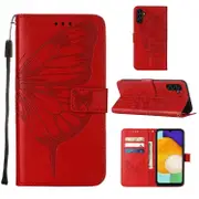 For Samsung Galaxy A34 5G Case, Butterfly PU Leather, Red