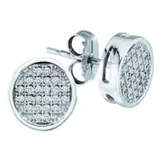 14k White Gold Round Diamond Circle Cluster Earrings 1/20 Cttw