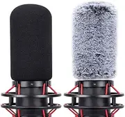 YOUSHARES QuadCast S Pop Filter with Furry Microphone Windscreen Muff - Microphone Cover Foam Compatible with Hyperx Quadcast S Microphone (2 Packs)