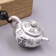 Pure S999 Fine Silver 999 Handmade Lucky Fu Teapot Pendant 25-26g 36*25mm