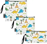 RPLIFE Cute Cartoon Dinosaurs White Reusable Sandwich Snack Bags Washable Food Bags with Zipper for Kids Students Adults (Set of 3: S/M/L)