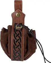 Medieval Faux Leather Drawstring Pouch –Retro Renaissance Portable Belt Bag | Medieval Embossed Faux Leather Belt Pouch | Belt Bag for Cosplay Costume Renaissance Fair LARP Festival