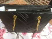 Stylish DKNY Vivian Leather Large Tote Bag with Leather and Chain Gold Straps