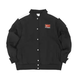 Nike 外套 NSW Team Jacket 黑 紅 女款 立領 復古 大Logo 保暖 DQ6610-010