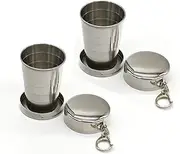 luzen 2Pcs 75ML/2.5oz Stainless Steel Collapsible Cup Reusable Portable Travel Folding Water Cup Mug with Lid and Keychain for Camping,Picnic, Hiking and other Outdoor Activities Drinking Cup