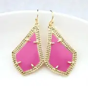Famous Designer Inspired Gold Frame Teardrop Earrings in Pink