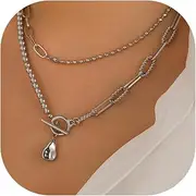 [LXSSLY] Gold Layered Baroque Pearl OT Clasp Necklace for Women Stacking Beaded Ball Chain Paperclip Pearl Chain Choker Necklace Fashion Retro Charm Jewelry