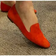 J. Crew Suede Smoking Loafers Slippers Flats Fiery Sunset Unexpected Red Sz 6.5