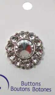 Silver Clear Rhinestone Round Button x 1 Piece, Shank-Back, 1 1/4 inch, Bin 25