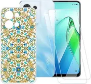 ESACMOT Kaleidoscope Pattern Case Compatible with Oppo Reno 8 5G China + [2 Pack] Screen Protector Tempered Glass, Shockproof Case Cover for Oppo Reno 8 5G China (6.43 inch)