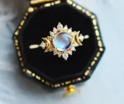 Natural Moonstone Engagement Ring Womens Wedding Ring Gift For Wife